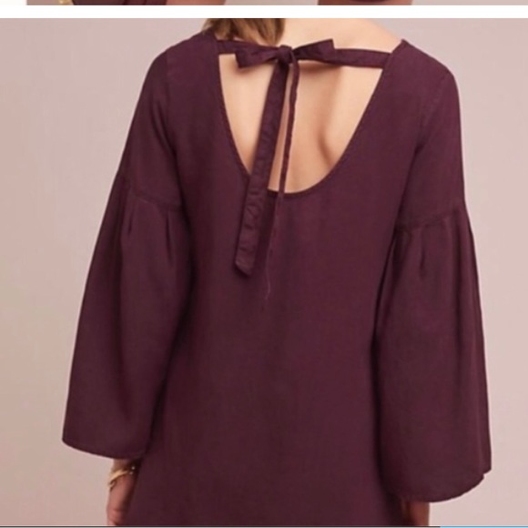 Anthropologie Cloth & Stone | Plum Tunic Mini Dress with Bell Sleeve - Picture 6 of 6